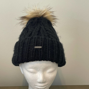 Hollister Black Heavy Knit Beanie with Pom Pom Pre-owned‎
